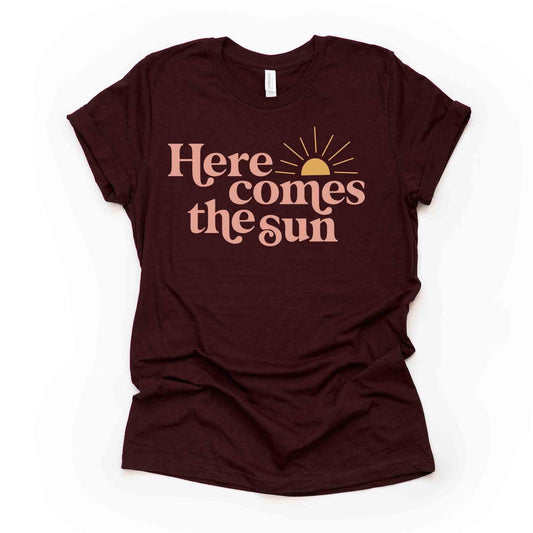 Summer Tee, Retro Here Comes The Sun, 70s Style Summer Design on premium unisex shirt, 2 color choices, 3x Summer, 4x Summer, Plus