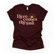 Summer Tee, Retro Here Comes The Sun, 70s Style Summer Design on premium unisex shirt, 2 color choices, 3x Summer, 4x Summer, Plus