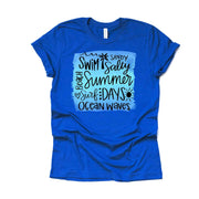 Summer Tee, Summer Days and Ocean Waves, Fun Beach Design on premium unisex shirt, 2 color choices, 3x Summer, 4x Summer, Plus