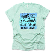 Summer Tee, Summer Days and Ocean Waves, Fun Beach Design on premium unisex shirt, 2 color choices, 3x Summer, 4x Summer, Plus