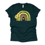 Watercolor Yellow and Green Rainbow, Rainbow with Sunflowers Design on premium Bella + Canvas unisex shirt, 3 color choices, plus sizes