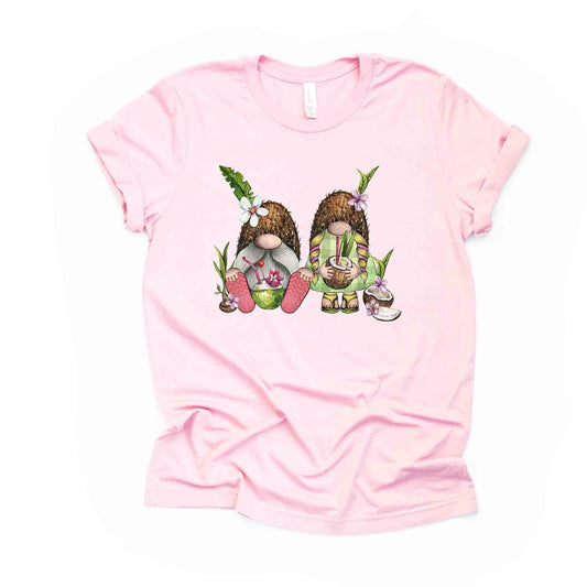 Summer Gnomes Tee, Super Cute Coconut Gnomes, Gnomes and Coconuts Design on premium Bella + Canvas unisex shirt, 3 color choices, plus sizes