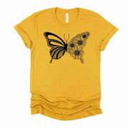 Butterfly Silhouette, Cute Butterfly & Flowers, Floral Butterfly Design on premium unisex shirt, 3 color choices, 3x butterfly, 4x butterfly