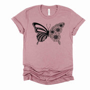 Butterfly Silhouette, Cute Butterfly & Flowers, Floral Butterfly Design on premium unisex shirt, 3 color choices, 3x butterfly, 4x butterfly