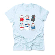 Patriotic Cats in a Row, Happy July 4th Cats Design on premium unisex shirt, 3 color choices, 3x Patriotic, 4x Patriotic, Plus Sizes