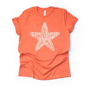 Beach Tee, Cute Starfish Mandala, Starfish Zentangle Design, premium unisex shirt, 3 color choices, 3x beach, 4x beach, plus sizes available