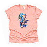 Seahorse Tee, The Sea Is Calling And I Must Go Design on premium unisex shirt, 3 color choices, 3x Beach, 4x Beach, Plus Sizes