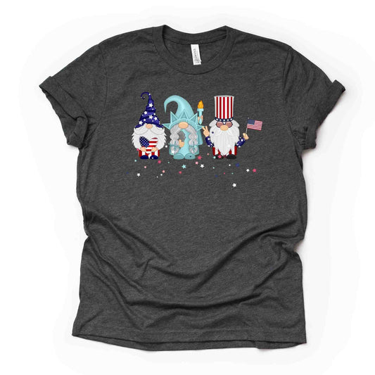 Patriotic Gnomes, Liberty Gnome, American Gnomes Design on premium unisex shirt, 3 color choices, 3x Patriotic, 4x Patriotic, Plus Sizes