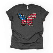Patriotic Tee, Cute Patriotic Butterfly with Roses, Butterfly Design on premium unisex shirt, 3 color choices, 3x Patriotic, 4x Patriotic