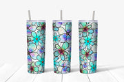20 oz Skinny Tumbler, Colorful Teal Daisies Skinny Tumbler, Daisy Collage, Pretty Daisy Skinny Tumbler,  20 oz Stainless Steel Tumbler