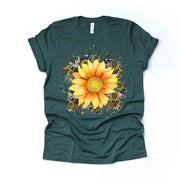 Sunflower Tee, Beautiful Sunflower on Cow print & Turquoise Jewels Background Design on premium unisex shirt, 3x sunflower, 4x sunflower
