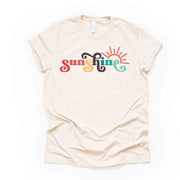 Summer Tee, Super Cute SUNSHINE Word art, Sunshine Summer Design on premium unisex shirt, 3 color choices, 3x, 4x, plus sizes available