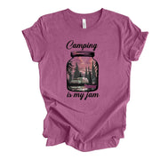 Camping Tee, Super Fun Jar with Camping Scene, Camping Is My Jam Design, premium unisex shirt, 3 color choices, 3x Camping, 4x Camping