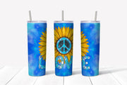 CUSTOM 20 oz Skinny Tumbler, Super Fun Tie Dye PEACE and LOVE Tumbler, Sunflower Tumbler,  Gift for Mom, 20 oz Stainless Steel Tumbler