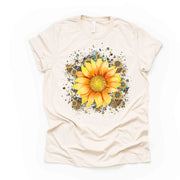 Sunflower Tee, Beautiful Sunflower on Cow print & Turquoise Jewels Background Design on premium unisex shirt, 3x sunflower, 4x sunflower