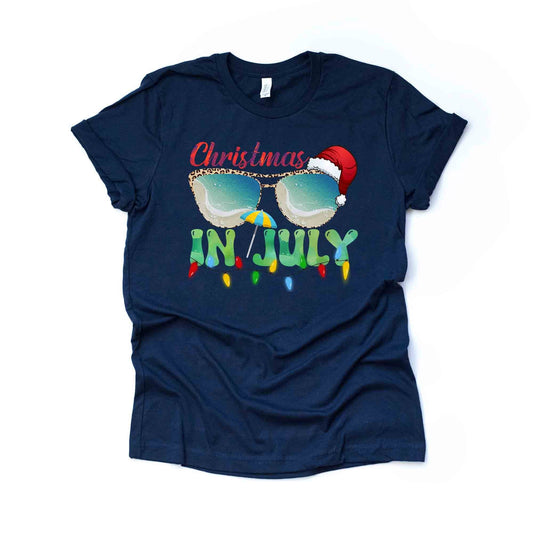Christmas in July, Christmas at the Beach, July Christmas Design on premium unisex shirt, 3 color choices, 3x, 4x, plus sizes available