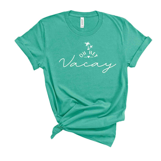 Summer Beach Tee, Oh Hey Vacay, Super Cute Beach Vacation Design on premium unisex shirt, 3 color choices, 3x beach, 4x beach, plus sizes