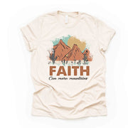 Christian Tee, Faith Can Move Mountains, Pretty Red Rocks Faith design on premium unisex shirt, 3 color choices, 2X, 3X, 4X, plus size
