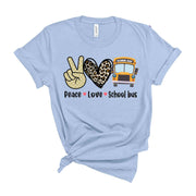 School Bus Driver Shirt, Peace Love School Bus, School Bus Design on premium Bella + Canvas unisex shirt, 3 colors, 3x bus, 4x bus driver