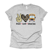 School Bus Driver Shirt, Peace Love School Bus, School Bus Design on premium Bella + Canvas unisex shirt, 3 colors, 3x bus, 4x bus driver