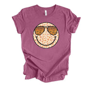 Fall Tee, Super Cute Fall Smiley Face with Sunglasses, Leopard Print Face design, premium unisex shirt, 3 color choices, 3x Fall, 4x Fall