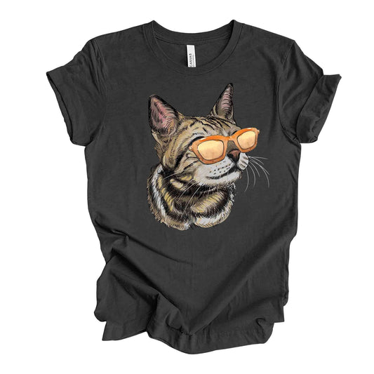 Cat Tee, Super Cute Tabby Cat with Sunglasses, Cat with Sunglasses design, premium unisex shirt, 3 color choices, 3x cat, 4x cat