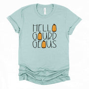 Funny Fall Tee, Cute Hello Gourd Eous, Hello Gorgeous Gourd Design on premium unisex shirt, 3 color choices, 3x fall, 4x fall