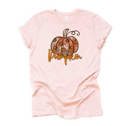 Super Cute Hello Pumpkin with 70s Style Daisy Pumpkin, Retro Pumpkin Design on premium unisex shirt, 3 color choices, 3x fall, 4x fall