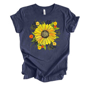 Fall Tee, Pretty Yellow Sunflower with Fall Flowers, Sunflower Design on premium unisex shirt, 3 color choices, 3x fall, 4x fall