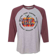 Fall Raglan, Plaid Pumpkin with Fall Words, Fall Pumpkin Design on premium Raglan 3/4 sleeve shirt, plus size, 2X raglan, 3X raglan