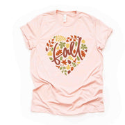 Fall Tee, Pretty Fall Heart in Leaves, Fall Leaves in Heart Design on premium unisex shirt, 3 color choices, 3x fall, 4x fall, plus sizes