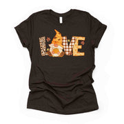 Fall Tee, Cute Fall Gnome, LOVE Fall Gnome, Plaid LOVE Design on premium unisex shirt, 3 color choices, 3x fall, 4x fall, plus sizes