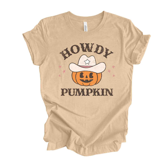 Fall Tee, Howdy Pumpkin, Cute Pumpkin Cowboy, Pumpkin in Costume Design on premium unisex shirt, 3 color choices, 3x fall, 4x fall