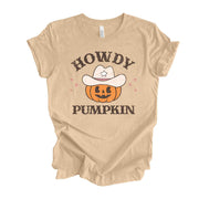 Fall Tee, Howdy Pumpkin, Cute Pumpkin Cowboy, Pumpkin in Costume Design on premium unisex shirt, 3 color choices, 3x fall, 4x fall