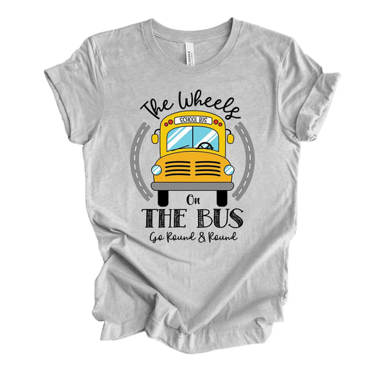 School Bus Driver Shirt, School Bus Driver, Wheels On The Bus Go Around Design on premium unisex shirt, 3 color choices, plus size