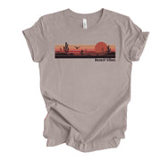 Desert Vibes Tee, Fun Cactus and Moon Desert Vibes, Boho Desert Scene Design on premium unisex shirt, 3 color choices, 3x Desert, 4x Desert