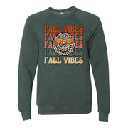 Fall Vibes with Leopard Smiley Face Sweatshirt, Pumpkins Design, Unisex Sponge Fleece Drop Shoulder Crewneck Bella + Canvas, Fall Sweatshirt