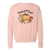 Happy Fall Y'all, Cute Pumpkin, Boots and Coffee Design, Unisex Sponge Fleece Drop Shoulder Crewneck Bella + Canvas, Fall Sweatshirt