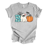 Halloween Shirt, Super Fun BOO with Ghost and Pumpkin Design on premium Bella + Canvas unisex shirt, 3 color choices, 3x Boo, 4x Halloween