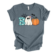 Halloween Shirt, Super Fun BOO with Ghost and Pumpkin Design on premium Bella + Canvas unisex shirt, 3 color choices, 3x Boo, 4x Halloween