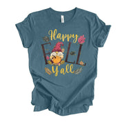Fall Tee, Cute Fall Gnome, Happy Fall Y'all Gnome, Gnome and Fall Leaves Design on premium unisex shirt, 3 color choices, 3x Fall, 4x Fall