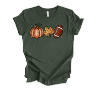 Fall Time, Pumpkin, Fall Leaf and Football, Fall & Football, Football Time Design on premium unisex shirt, 3 color choices, 3x Fall, 4x Fall