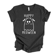 Halloween Tee, Super Cute Cat Ghost Halloween, Meoween Cat Ghost Design on premium unisex shirt, 3 color choices, 3x cat, 4x cat halloween