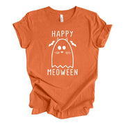 Halloween Tee, Super Cute Cat Ghost Halloween, Meoween Cat Ghost Design on premium unisex shirt, 3 color choices, 3x cat, 4x cat halloween