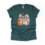 Autumn Vibes, Cute Fall Pumpkin with Coffee Cup, Fall Vibes design, premium unisex shirt, 3 color choices, 3x Fall, 4x Fall, Plus Sizes