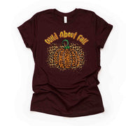 Fall Tee, Wild About Fall, Pretty Leopard Print Pumpkin, Wild Pumpkin design, premium unisex shirt, 3 color choices, 3x Fall, 4x Fall