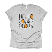 Funny Fall Tee, Cute Hello Gourd Eous, Hello Gorgeous Gourd Design on premium unisex shirt, 3 color choices, 3x fall, 4x fall