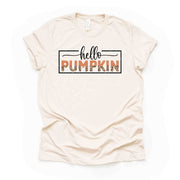 Fall Tee, Super Cute Hello Pumpkin, Simple Hello Pumpkin Leopard Letter Design on premium unisex shirt, 3 color choices, 3x fall, 4x fall