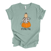 Fall Tee, Cute & Chic Pumkins, It's Fall Y'all, Cheetah Print Pumpkin Design on premium unisex shirt, 3 color choices, 3x fall, 4x fall