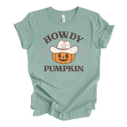 Fall Tee, Howdy Pumpkin, Cute Pumpkin Cowboy, Pumpkin in Costume Design on premium unisex shirt, 3 color choices, 3x fall, 4x fall